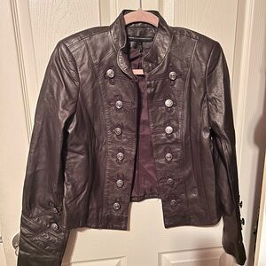 White House Black Market Dark Brown/Plum Leather Jacket